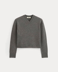 Cashmere Cropped High-V Sweater | Heather Charcoal
