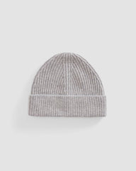 The Cashmere Fine Rib Beanie | Heathered Grey