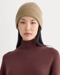 The Cashmere Ribbed Beanie | Dark Heathered Camel