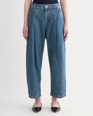 The High Rise Pleated Jean | Mid Indigo