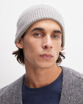 The Cashmere Fine Rib Beanie | Heathered Grey