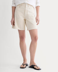The Long A-Line Denim Short | Garment-Dyed White / Cream