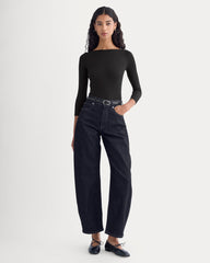 Luxe Rib 3/4 Sleeve Boatneck Tee | Black