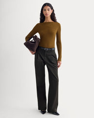 Cashmere Ribbed Boat-Neck Sweater | Heathered Toffee