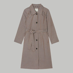 The Gathered Drape Trench | Blue / Brown Houndstooth