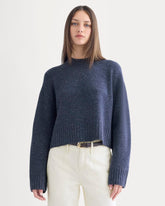 Cropped Boxy Crew in Luxe Merino | Heathered Blue Donegal