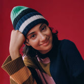 The Cashmere Beanie | Bright Navy Multi Stripe