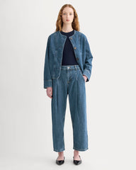 The High Rise Pleated Jean | Mid Indigo