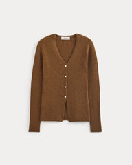 Cashmere Ribbed V-Neck Cardigan | Heathered Toffee