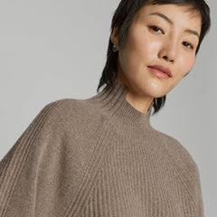 The Cashmere Ribbed Turtleneck | Heathered Taupe Grey