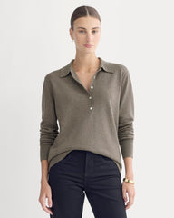 Oversized Polo Sweater in Cotton Merino | Heather Ash Taupe