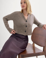 High V Cropped Cardigan in Alpaca | Taupe Melange