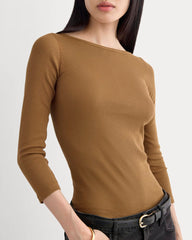 Luxe Rib 3/4 Sleeve Boatneck Tee | Toffee