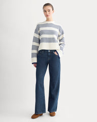 Nordic Cropped Boxy Crew in Luxe Merino | Bone/True Navy