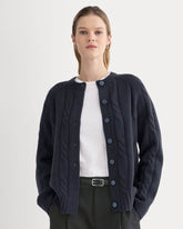 Cable Cardigan in Extrafine Luxe Merino | Navy