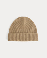 The Cashmere Ribbed Beanie | Dark Heathered Camel