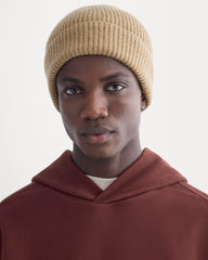 The Cashmere Ribbed Beanie | Dark Heathered Camel
