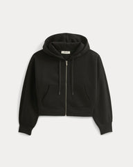 Luxe Fleece Full-Zip Cropped Hoodie | Black