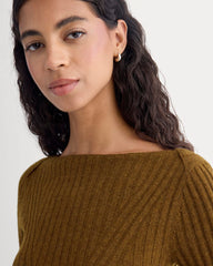 Cashmere Ribbed Boat-Neck Sweater | Heathered Toffee