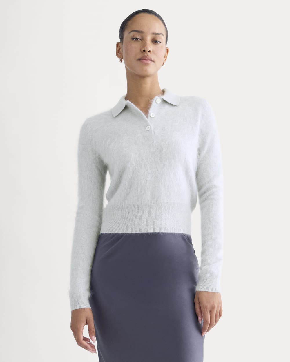 Lush Cashmere Cropped Polo Sweater | Sanderling Gray