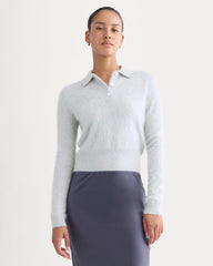 Lush Cashmere Cropped Polo Sweater | Sanderling Gray