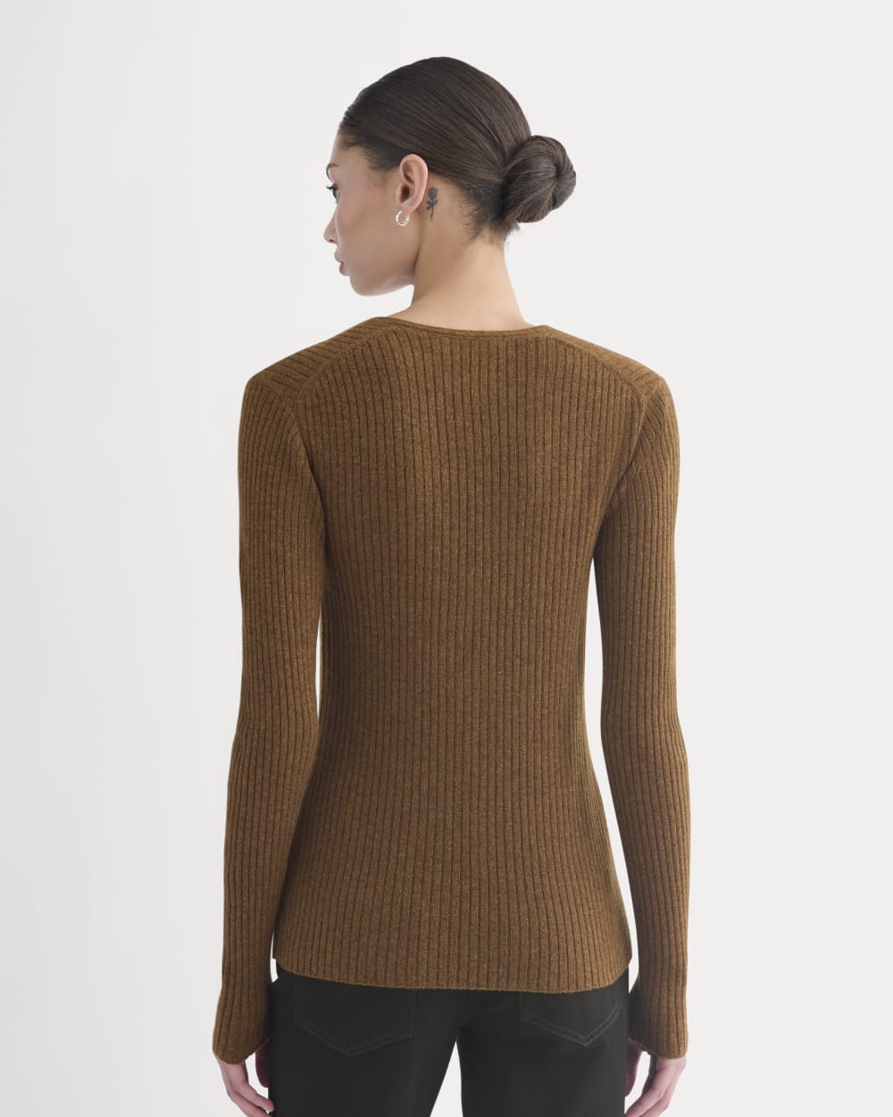 Cashmere Ribbed V-Neck Cardigan | Heathered Toffee