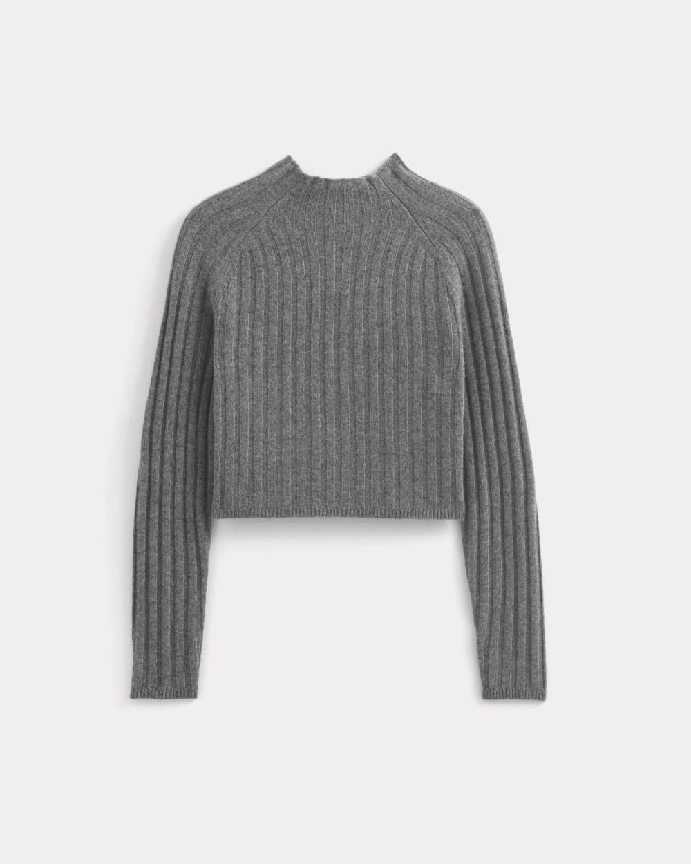Funnel-Neck Cropped Sweater in Wool Cashmere | Heather Charcoal