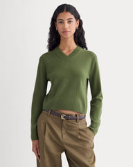Cashmere Cropped High-V Sweater | Forest Green