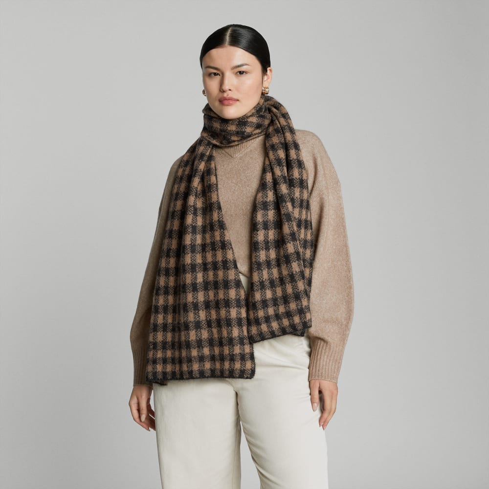 The Alpaca Patterned Scarf | Tobacco Brown / Heather Black Buffalo Check