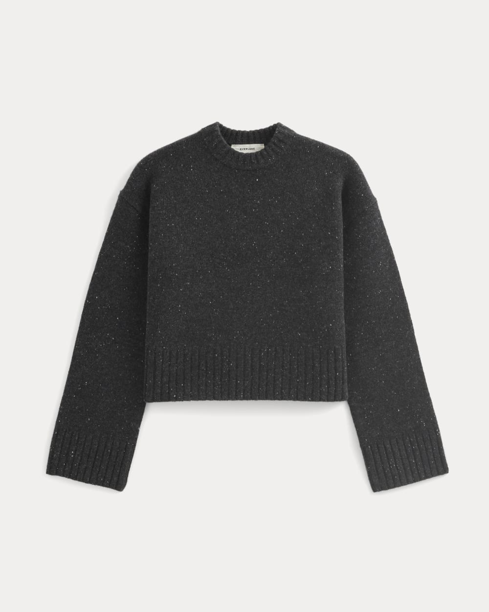 Cropped Boxy Crew in Luxe Merino | Heathered Black Donegal