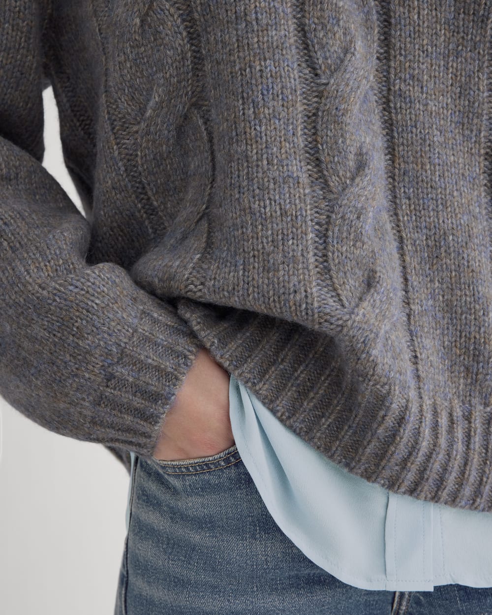 Cloud Cable V-Neck Sweater | Blue Multi Twist