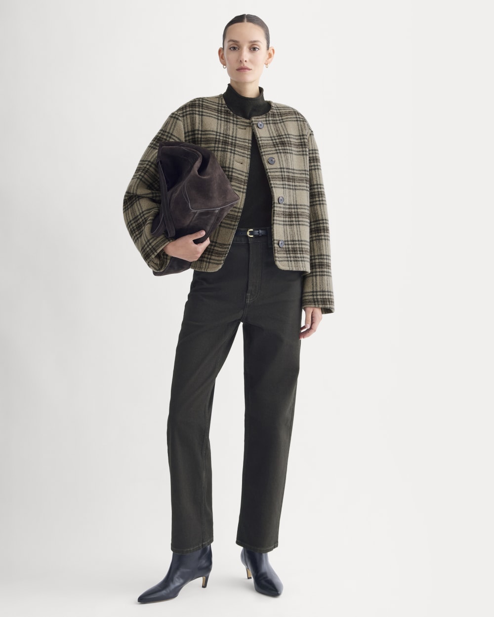 The Cocoon Coat in Wool | Chocolate Plum/Heather Charcoal