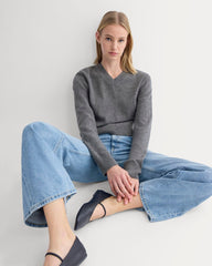 Cashmere Cropped High-V Sweater | Heather Charcoal