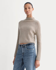 Funnel-Neck Cropped Sweater in Wool Cashmere | Oatmeal