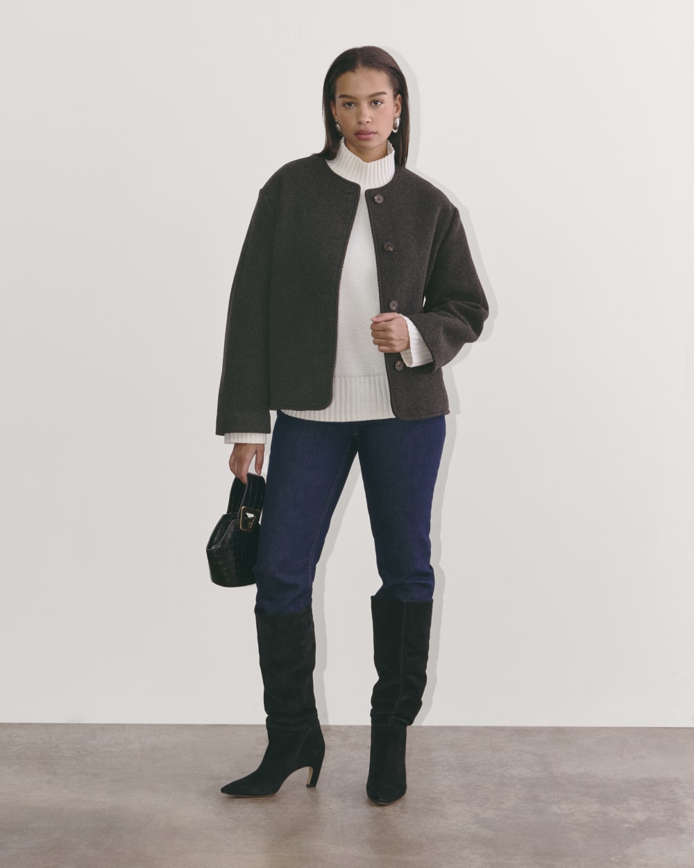 The Cocoon Coat in Wool | Heather Charcoal