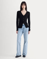 Cashmere Ribbed V-Neck Cardigan | Black