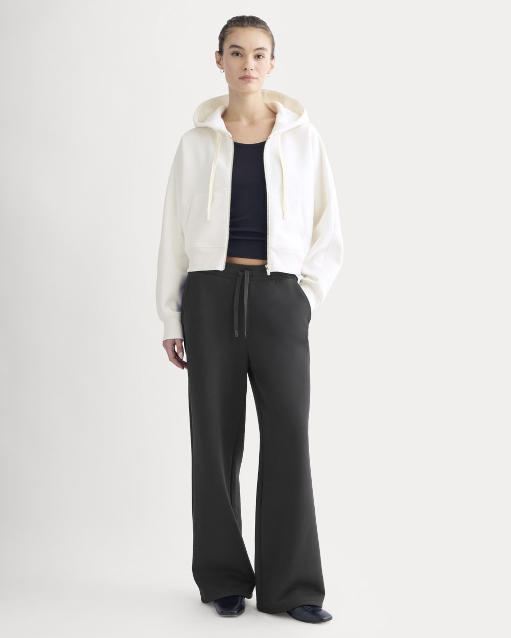 Luxe Fleece Full-Zip Cropped Hoodie | Bone