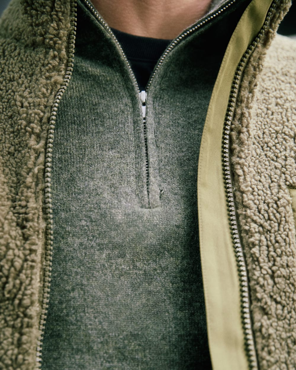 Cashmere Quarter Zip Sweater | Heathered Army Green
