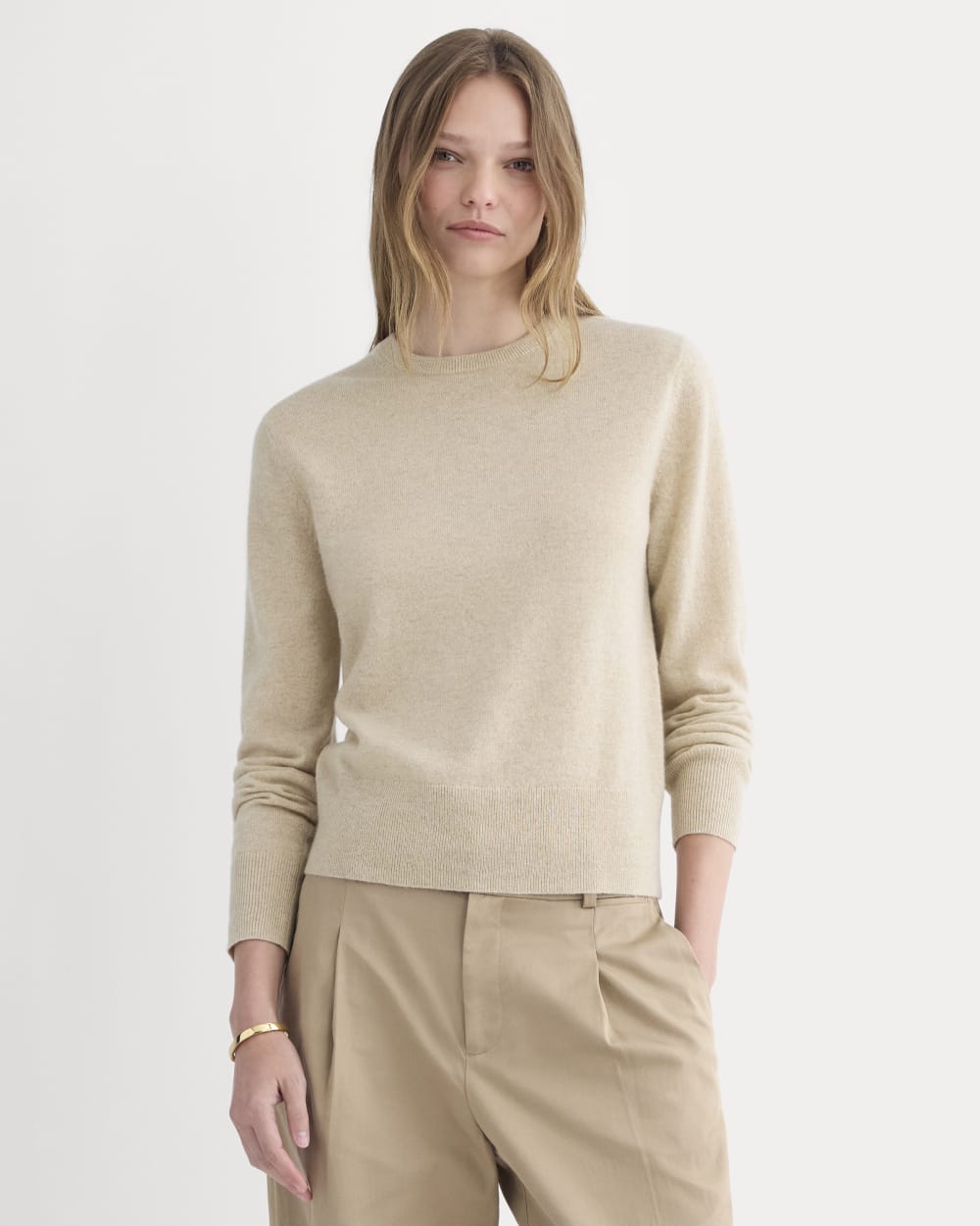Cashmere Slim Crew Sweater | Heather Light Camel
