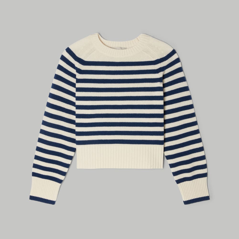 The Cashmere Boxy Crew | Bright Navy / Bone