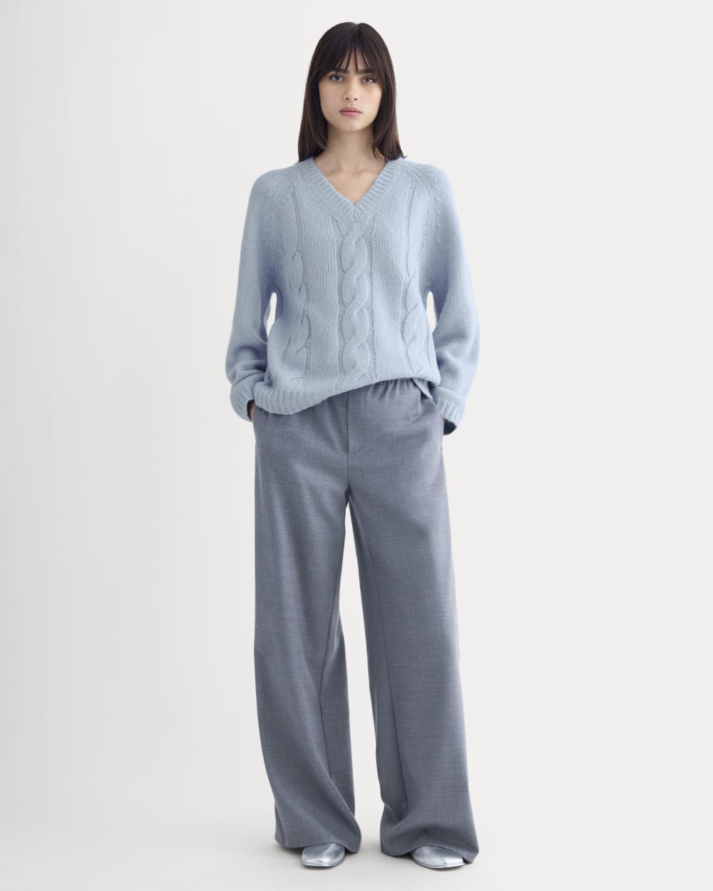 Cloud Cable V-Neck Sweater | Forever Blue