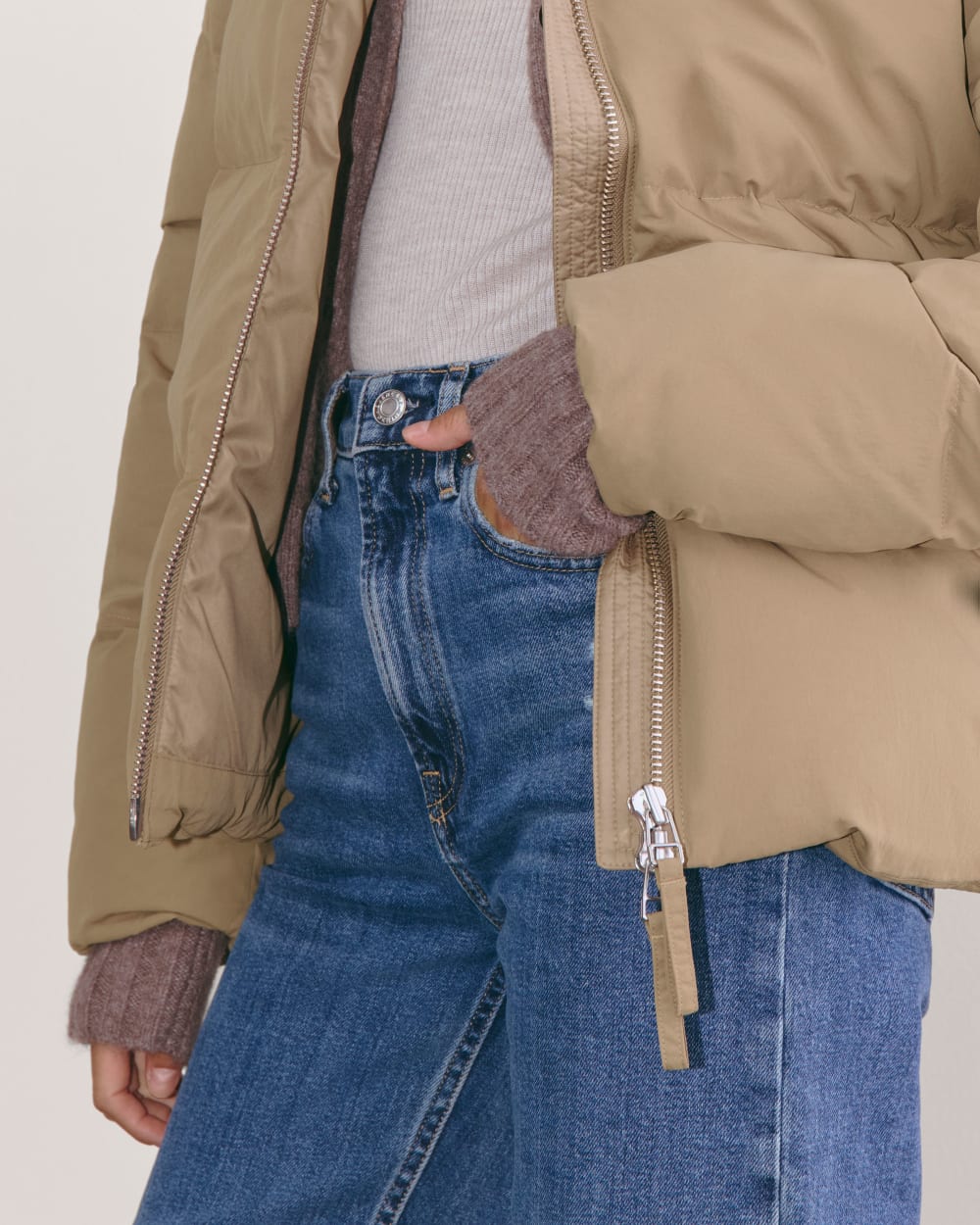 The Puffer Bomber | Taupe Grey