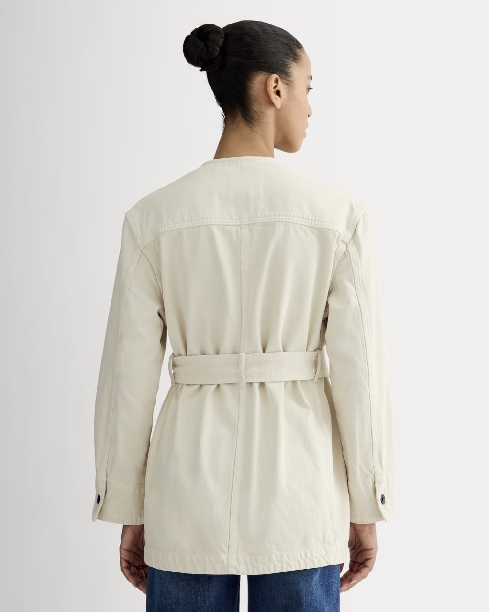 The Long Denim Barrel Jacket | Garment-Dyed Sand