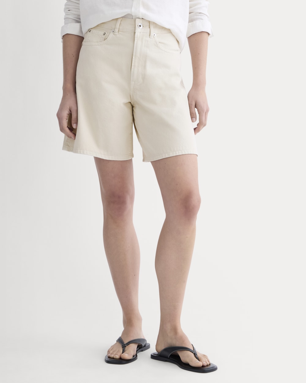 The Long A-Line Denim Short | Garment-Dyed White / Cream