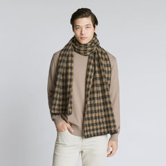 The Alpaca Patterned Scarf | Tobacco Brown / Heather Black Buffalo Check