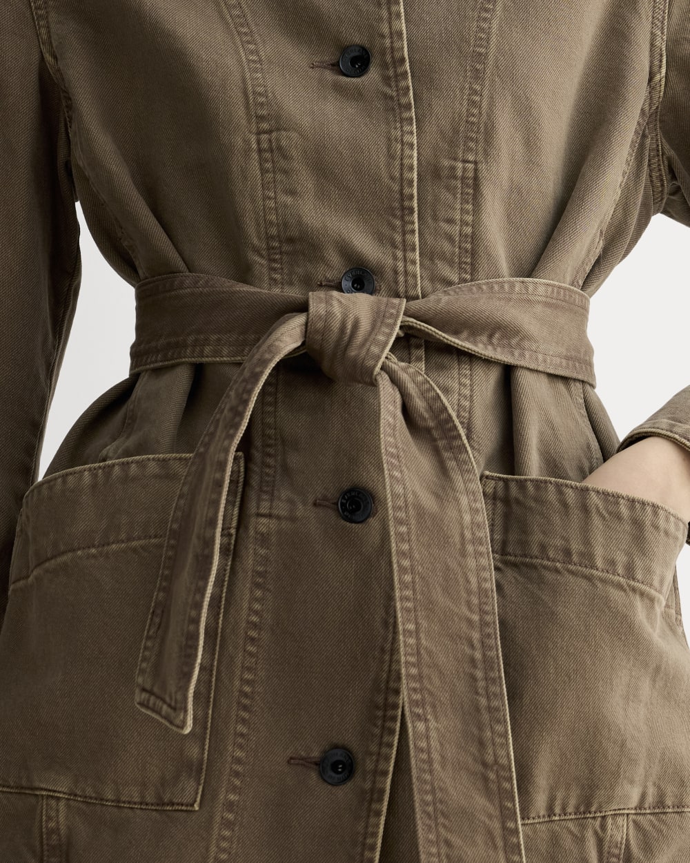 The Long Denim Barrel Jacket | Garment-Dyed Chocolate