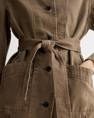 The Long Denim Barrel Jacket | Garment-Dyed Chocolate