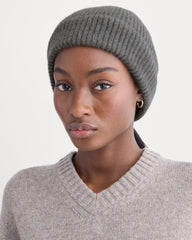 The Cashmere Ribbed Beanie | Heather Charcoal
