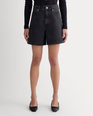 The A-Line Denim Short | Washed Black