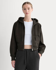 Luxe Fleece Full-Zip Cropped Hoodie | Black